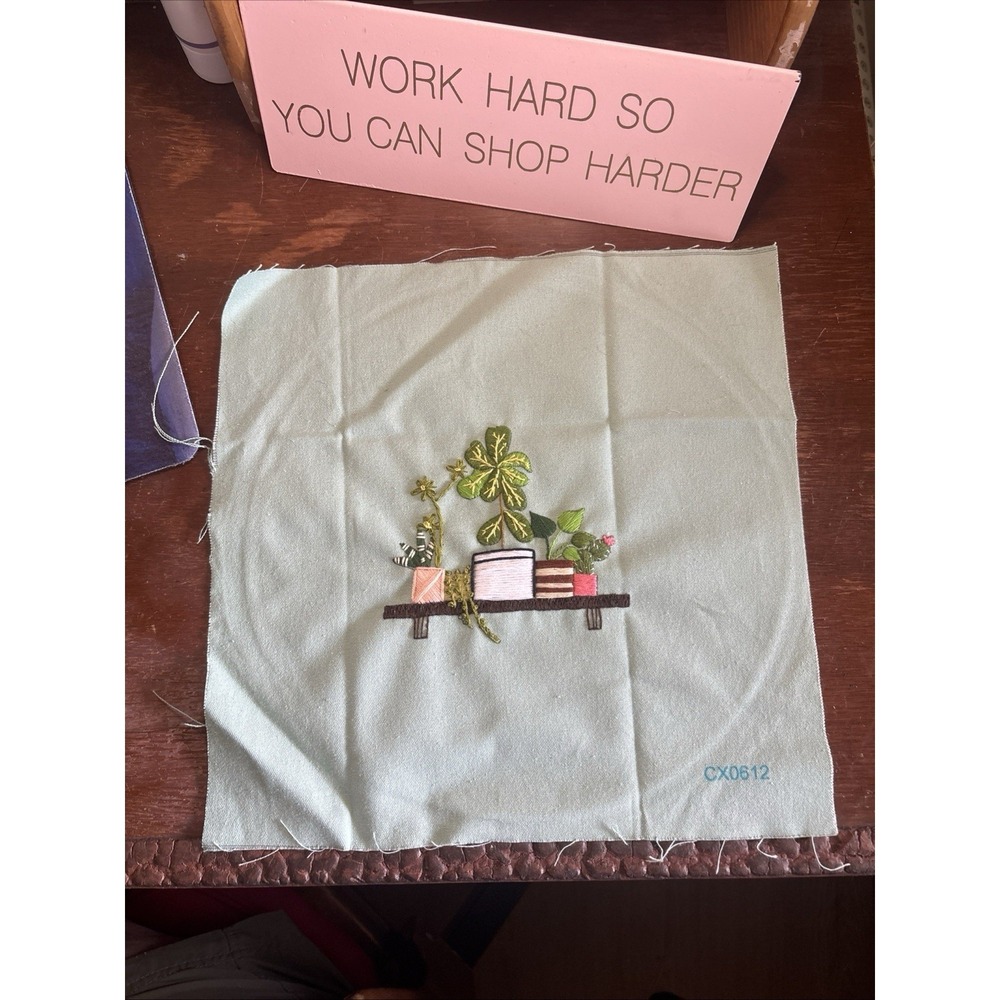 Hand Embroidered Finished Unframed Cactus Snake Plant